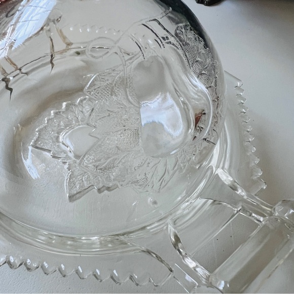 Vintage Adams & Co Domed Butter Cheese Dish 2 Pc Clear Pressed Glass Pear Motif - Picture 8 of 13